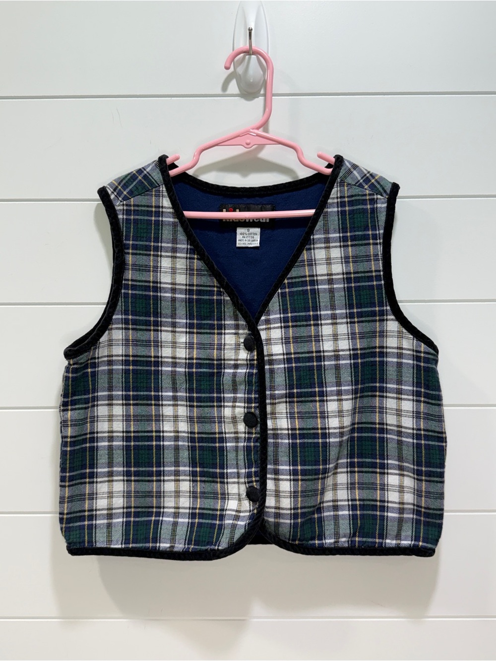 Vintage Plaid Kids Vest - Navy, Green & White